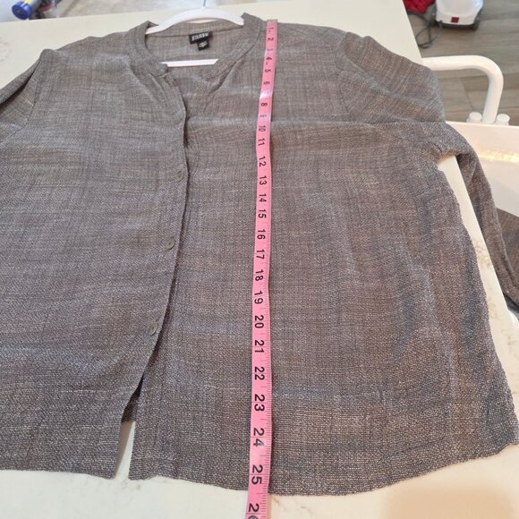 Eileen Fisher Top Shirt Large Button Italian Linen Blend Gray Minimalist - Picture 7 of 9